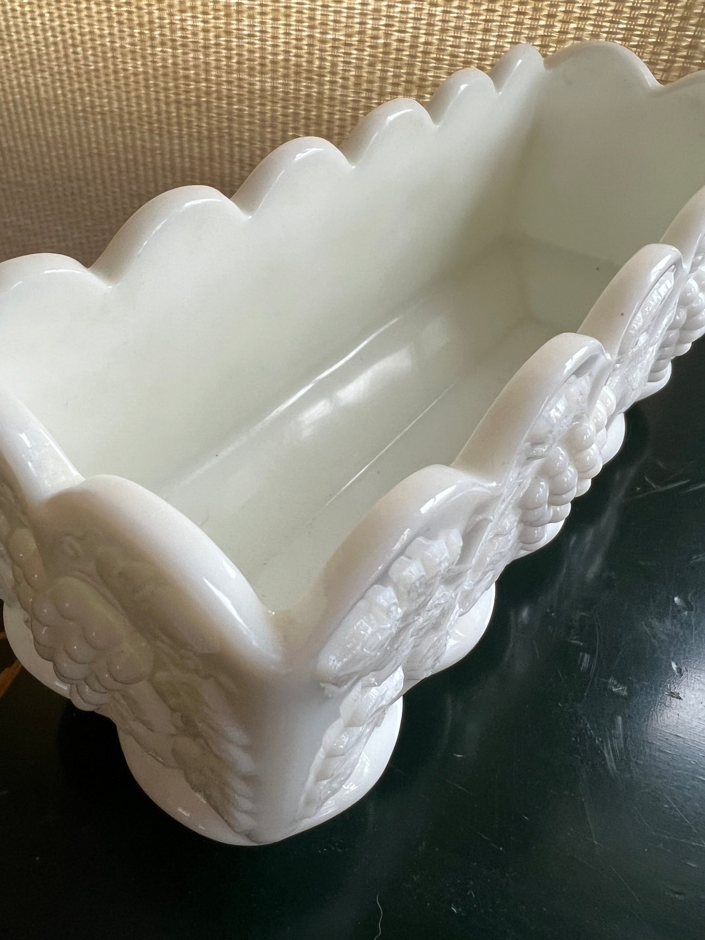 Vintage Westmoreland Paneled Grape Milk Glass Rectangular Footed Planter