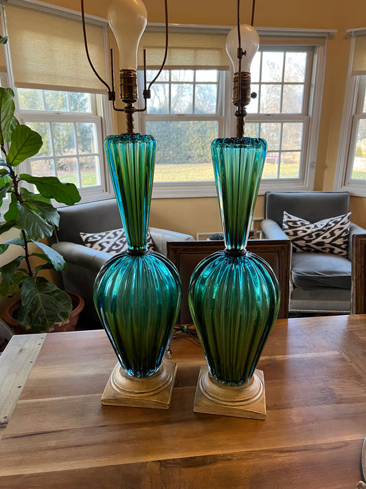 Pair of Vintage Murano Seguso Lamps