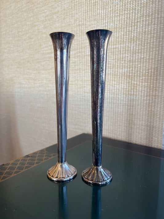 Pair of Vintage International Silver Co. Silver Plated Candlestick Holders/Bud Vases 8” Tall