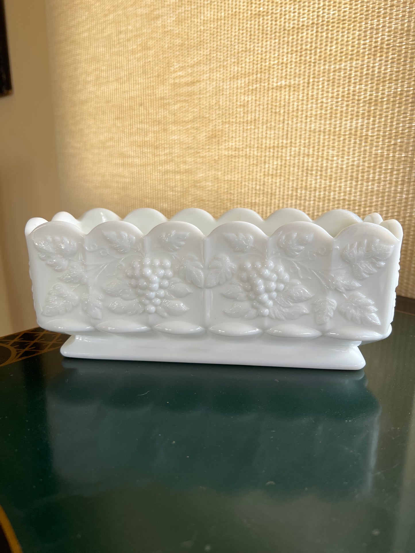 Vintage Westmoreland Paneled Grape Milk Glass Rectangular Footed Planter