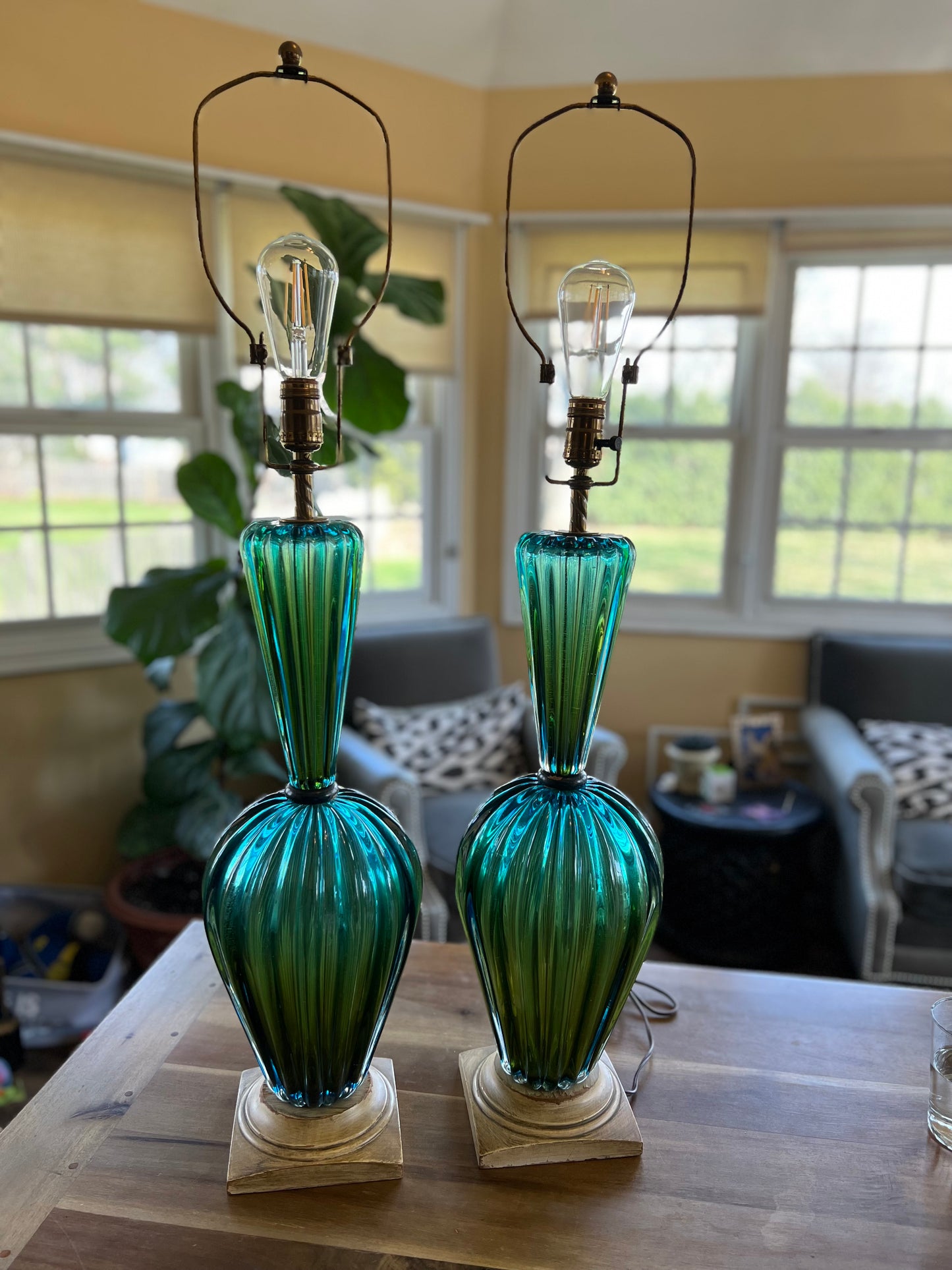 Pair of Vintage Murano Seguso Lamps