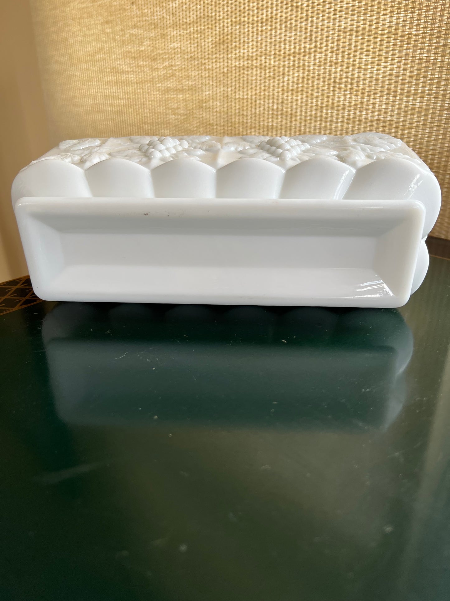 Vintage Westmoreland Paneled Grape Milk Glass Rectangular Footed Planter