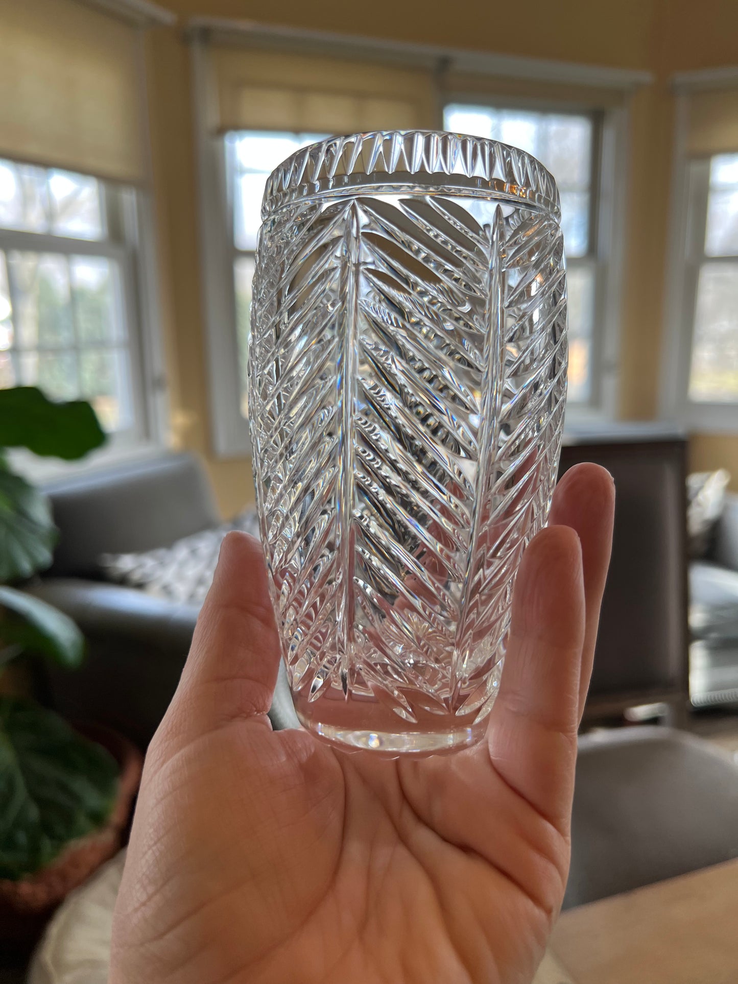 Vintage Brilliant Cut & Polished Crystal Herringbone Vase 5”