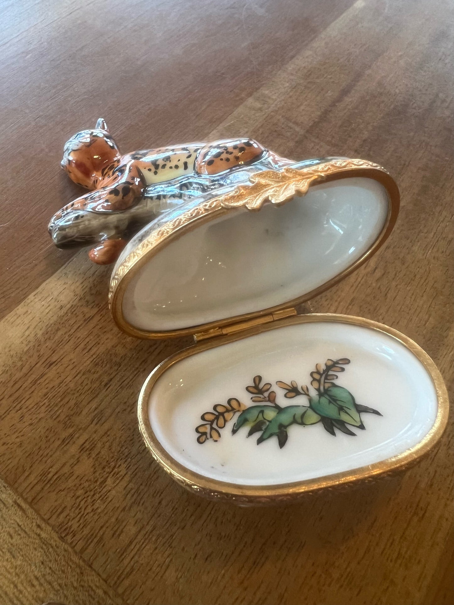 Limoges Cheetah on Log Trinket Box